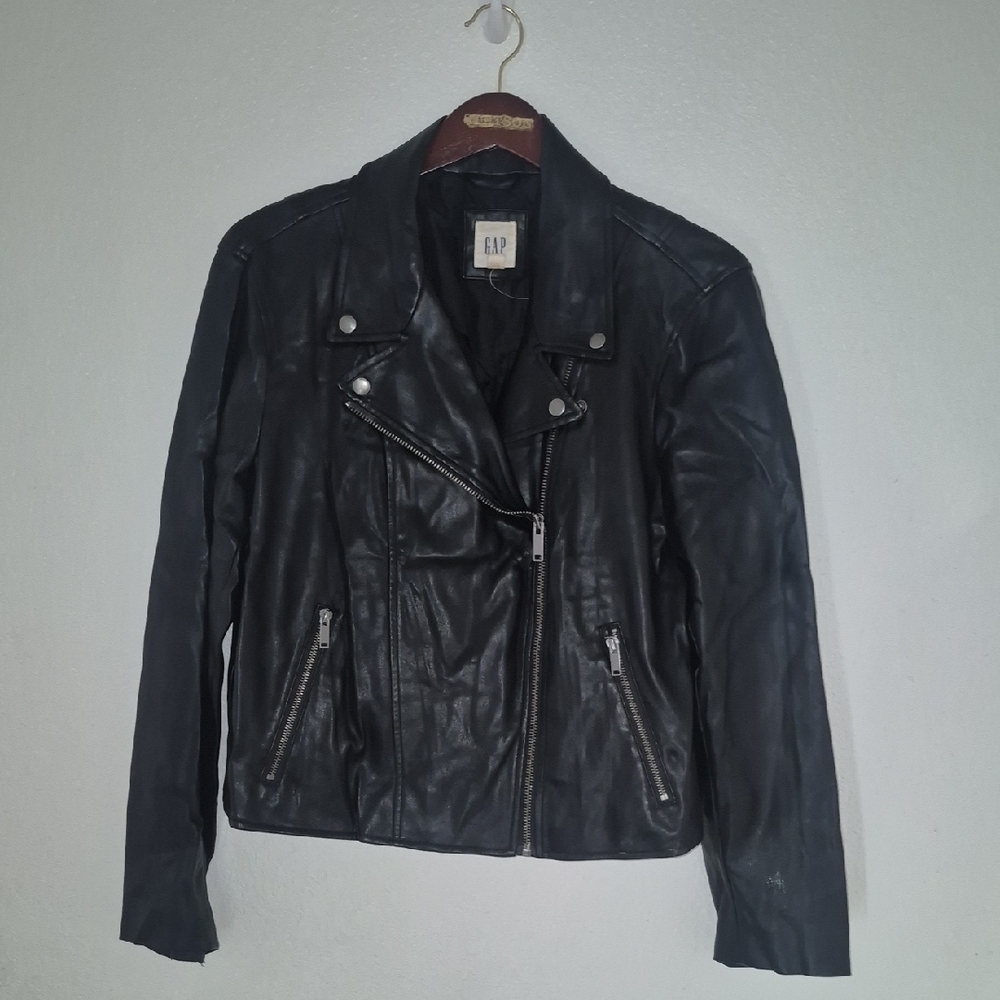 GAP Women's Dark Leather Moto Jacket